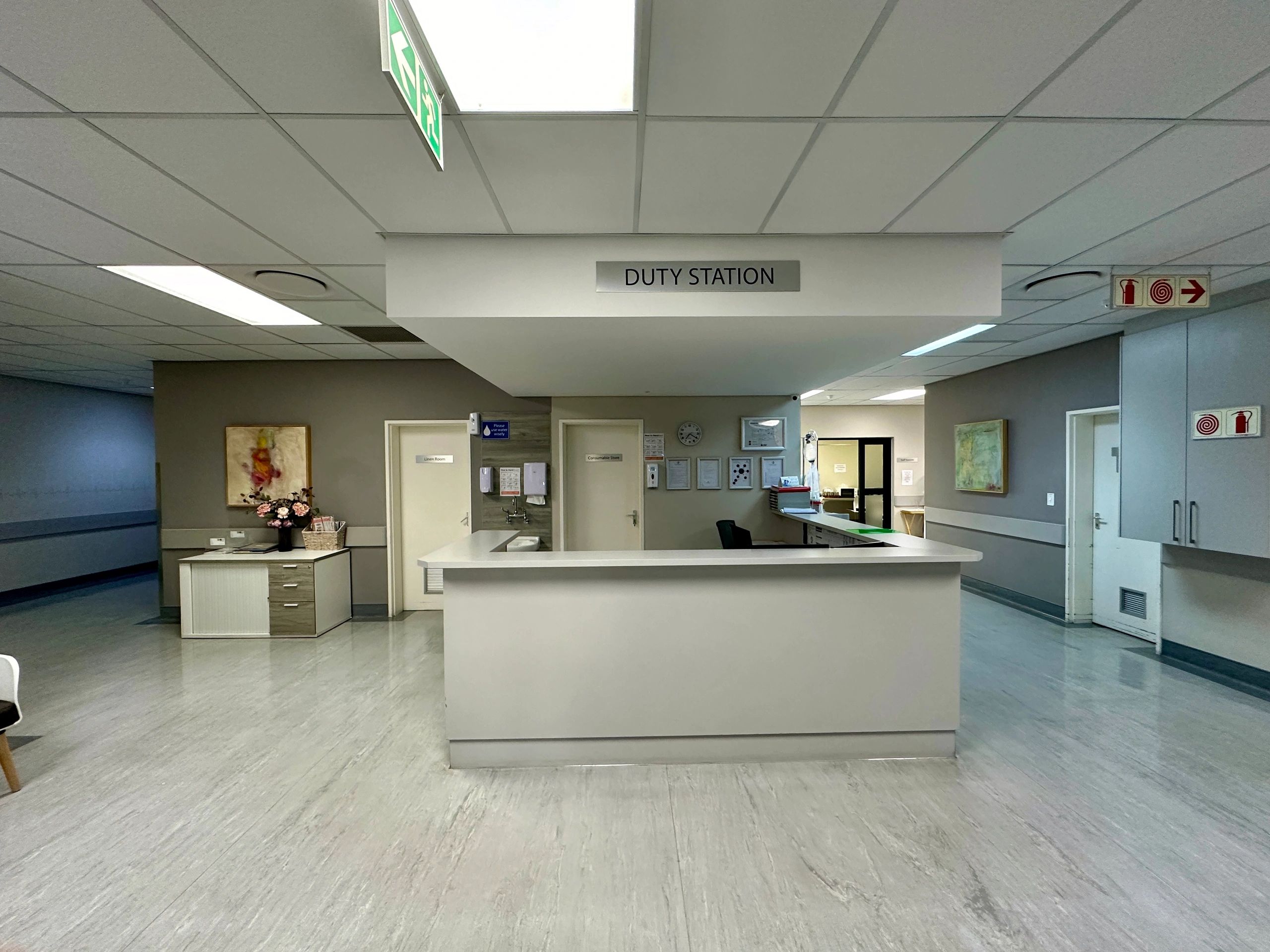 Modern hospital reception and lobby area