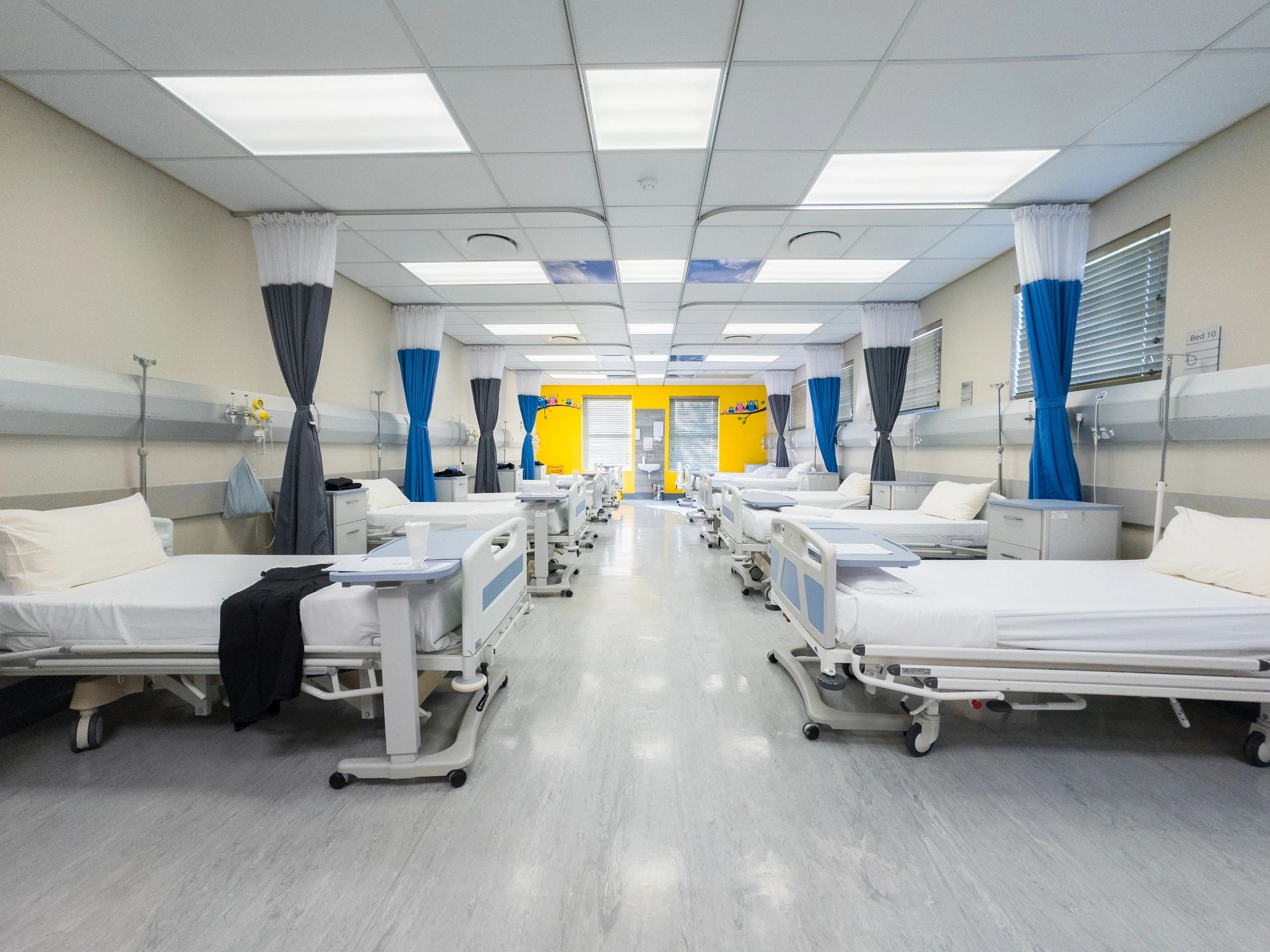 Clean, modern hospital corridor